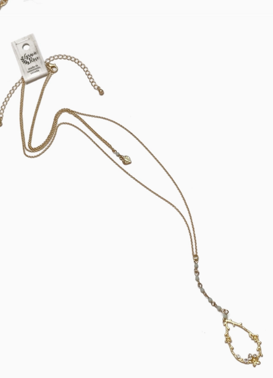 Dainty Gold Leaf Charm Floral Pendant Layering Necklace Set