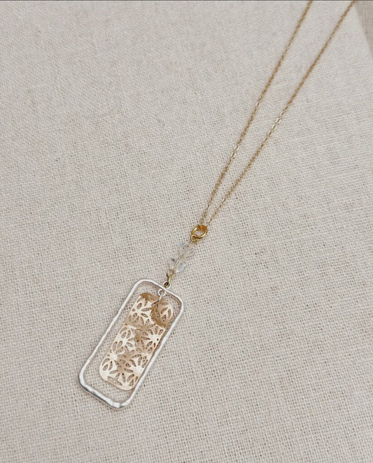 Gold & Silver Filigree Crystal Contrast Pendant Necklace