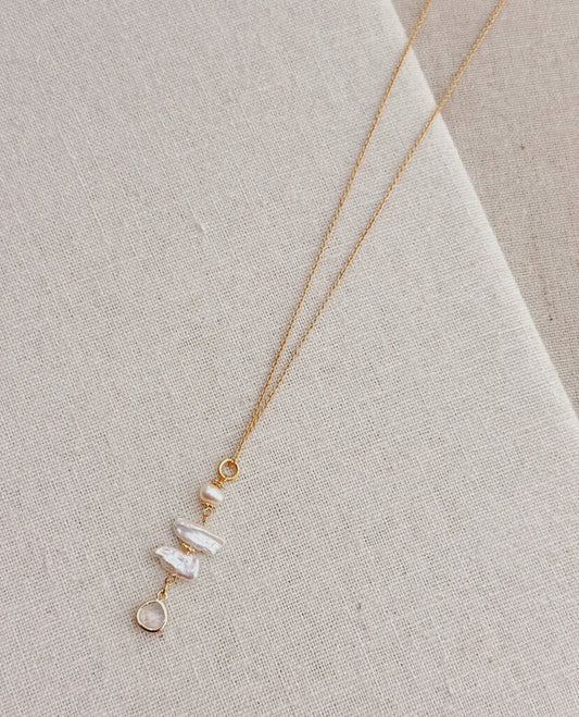 Keshi Freshwater Pearl Floral Charm Pendant Gold Necklace