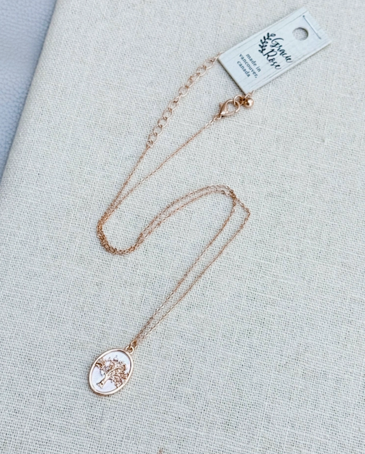Shell Cubic Zirconia Tree Talisman Charm Gold Necklace