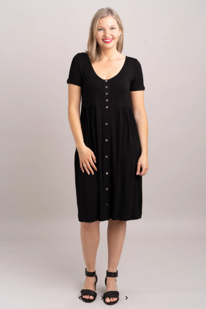 Nelly Short Sleeve Dress, Black, Bamboo Medium