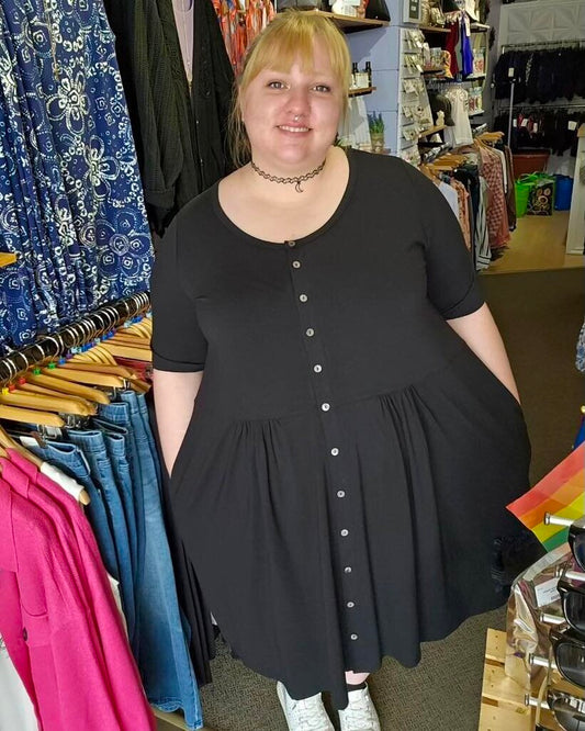 Nelly Short Sleeve Dress, Black, Bamboo Medium