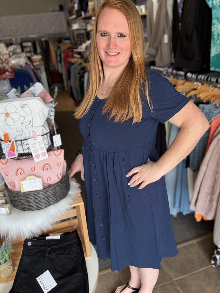 Nelly Short Sleeve Dress, Indigo, Bamboo 2X