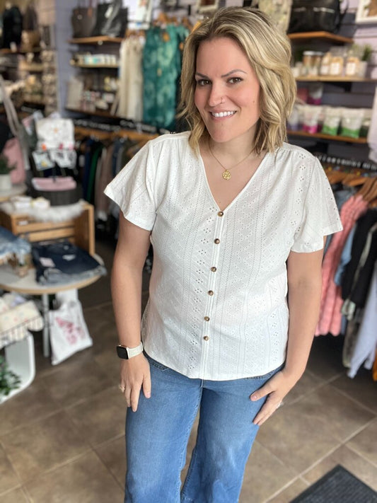 Jill White button detail top XL