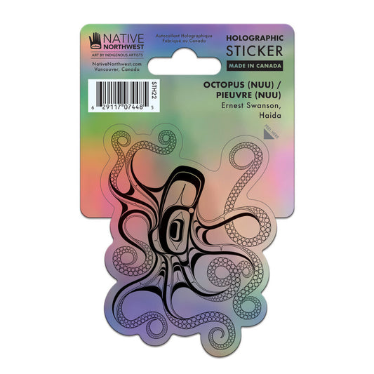 Holographic Sticker - Octopus (Nuu) by Ernest Swanson, Haida