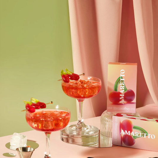 Amaretto Cherry Gummies, Chewy Candies, Alcohol-Free