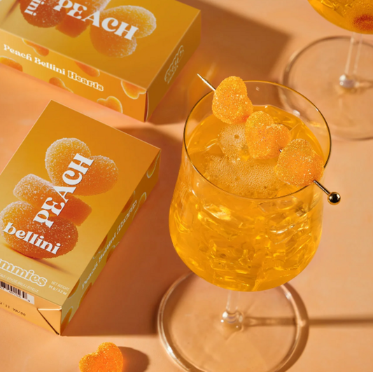 Peach Bellini Gummies, Chewy Candies, Alcohol-Free