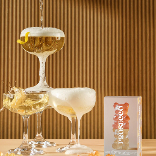 Prosecco Bear Gummies, Chewy Candies, Alcohol-Free