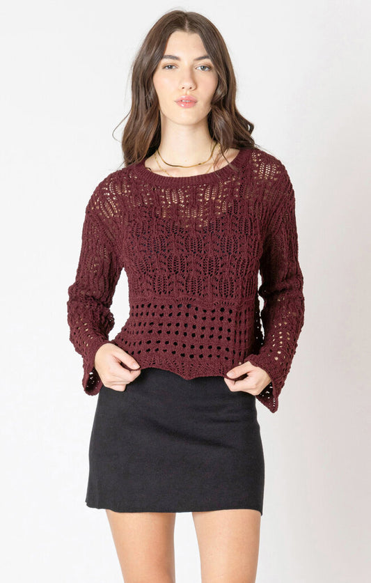 Open stitch wavy hem sweater 2X