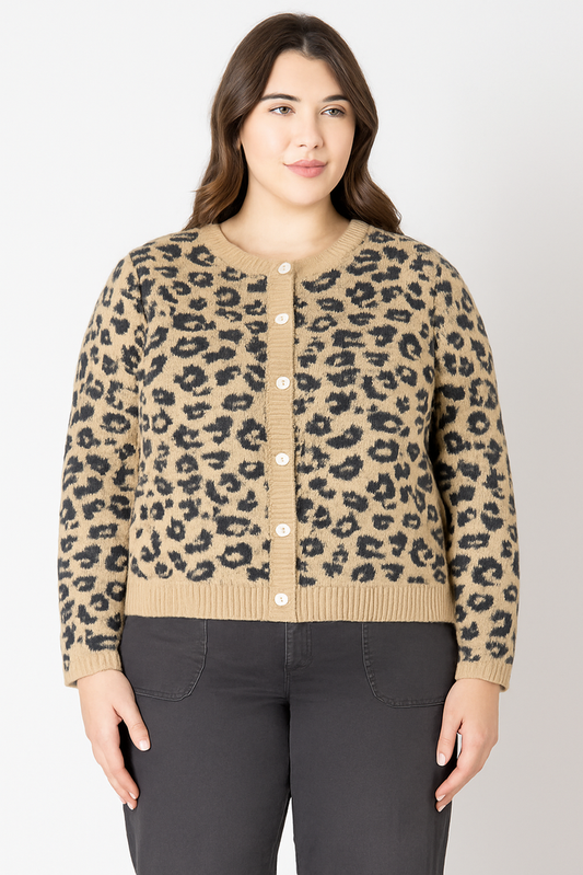 Crewneck patterned cardigan 2X