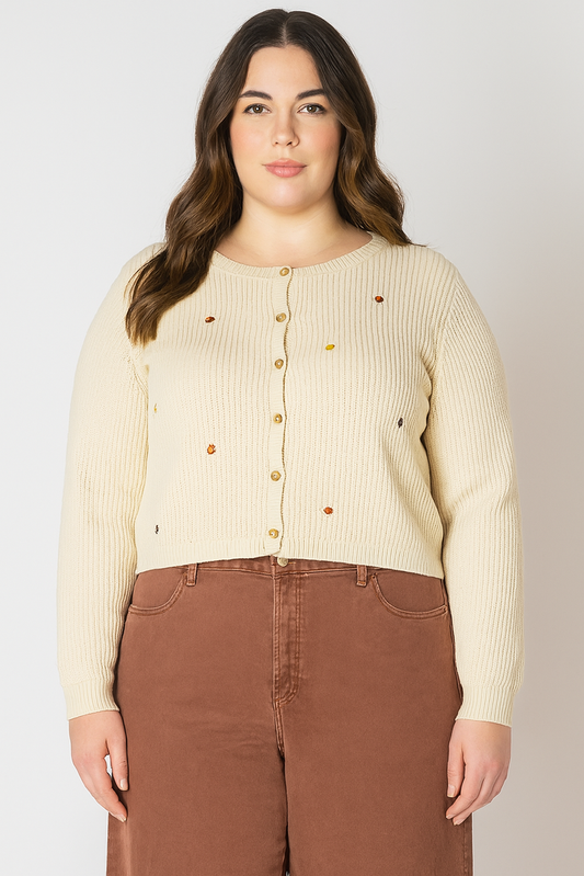 Embroidered crewneck cardigan 2X