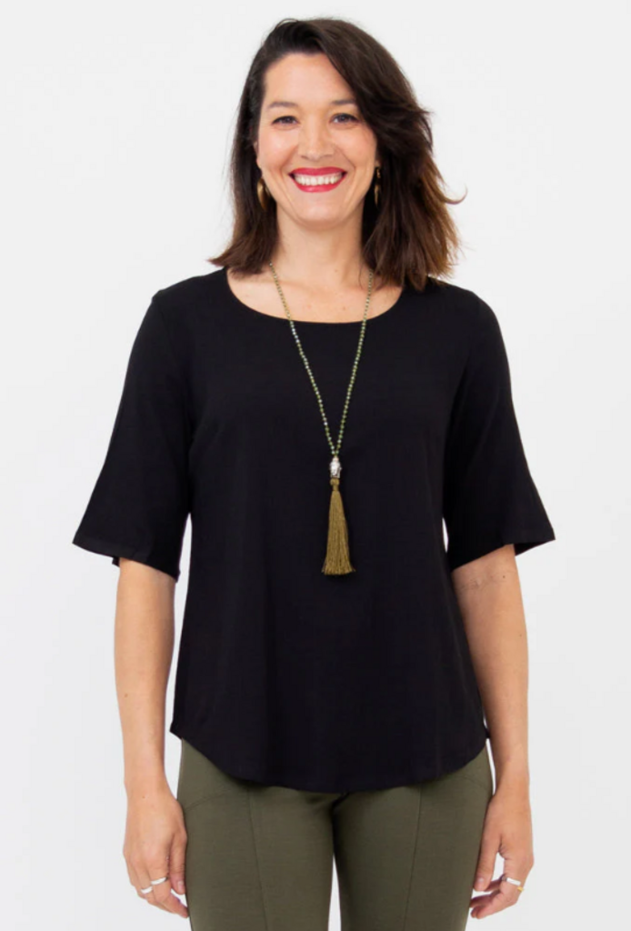 Liza Top, Black, Linen Bamboo 2x
