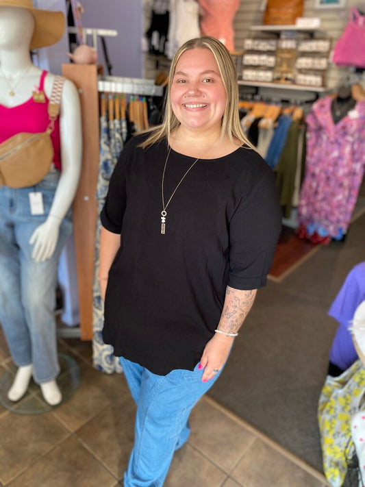 Liza Top, Black, Linen Bamboo 2x