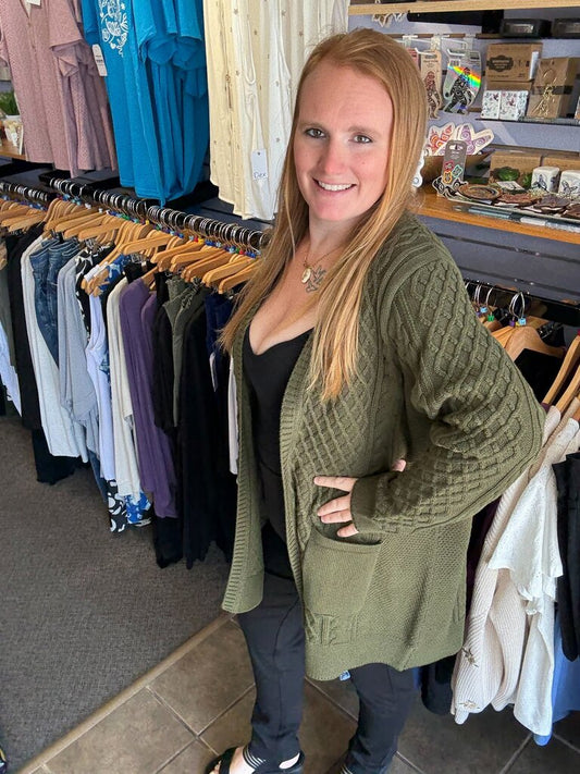 Jenny Cardigan, Khaki, Cotton 2x