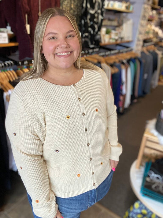 Embroidered crewneck cardigan XL