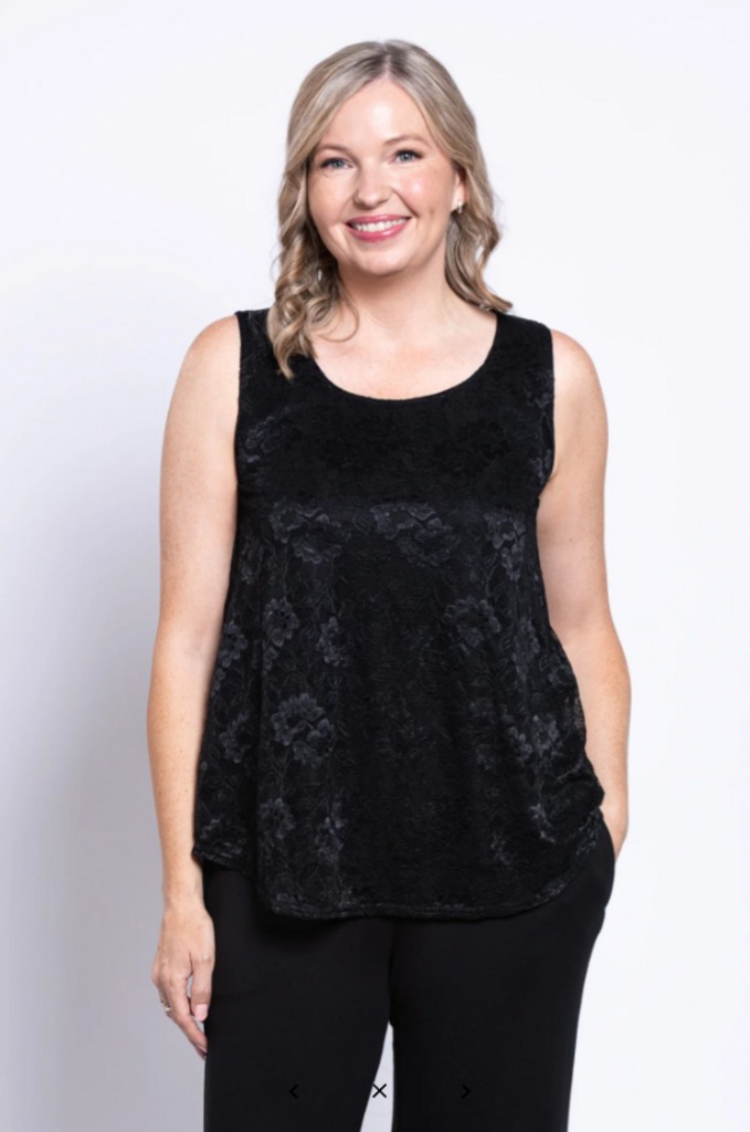 Ellen Tank, Black, Bamboo Lace 3X