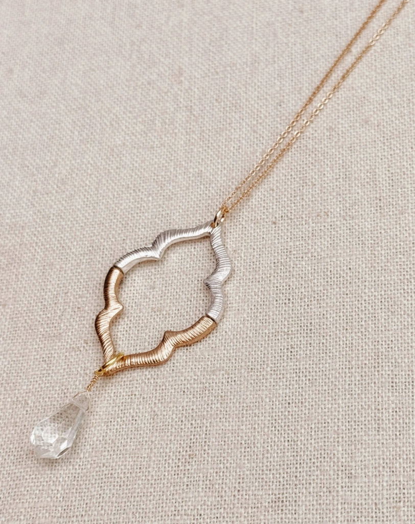 Two Tone Swarovski Crystal Leaf Necklace