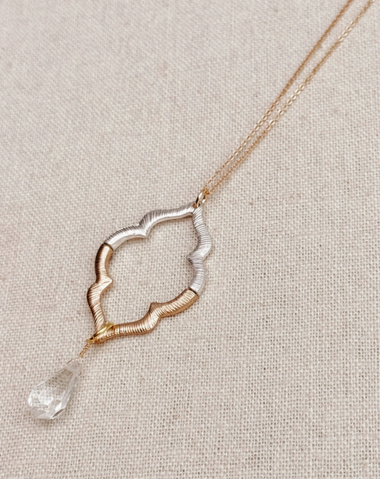 Two Tone Swarovski Crystal Leaf Necklace