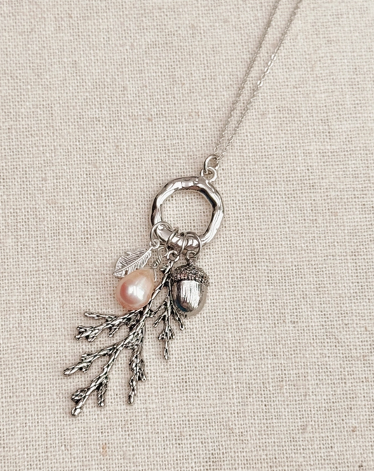Silver Blush Pearl Cypress Branch Necklace