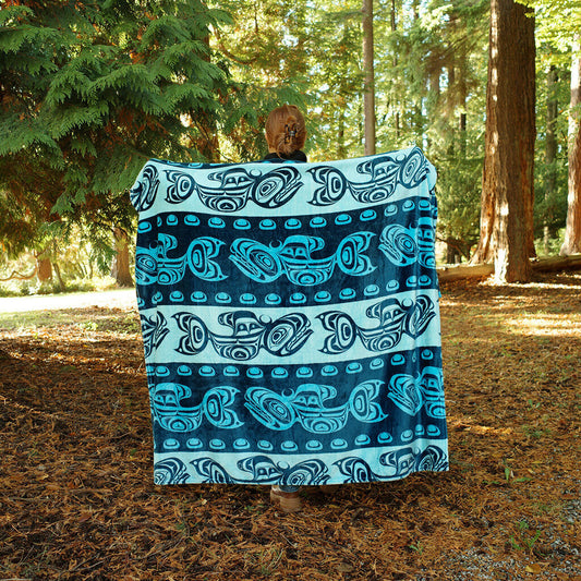 Fleece Blanket-Killer Whale Yasakw (Shelly Samuels), Haida, Kwakwaka'wakw