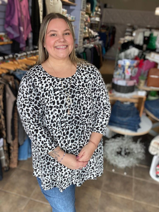 Jazz 3/4 Top, BW Leopard, Bamboo 2X