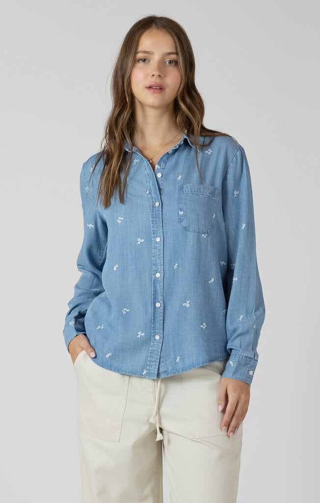 Embroidered Button Front Shirt 1X