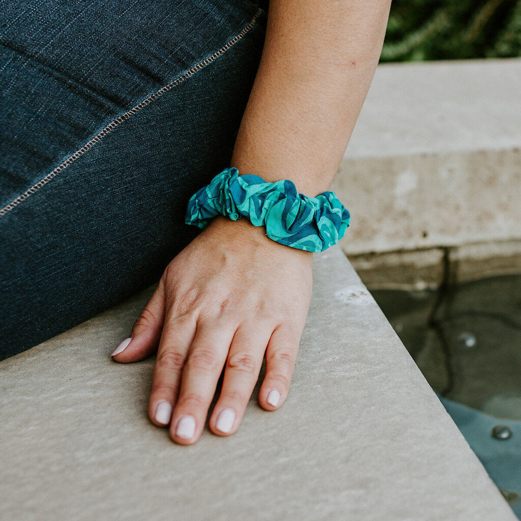 Hair Scrunchies 3 Pack (with assorted designs, teal, black & purple)
