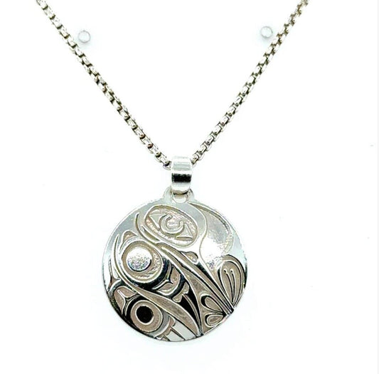 Pendant-Sterling Silver-Round-Hummingbird-Small-20mm