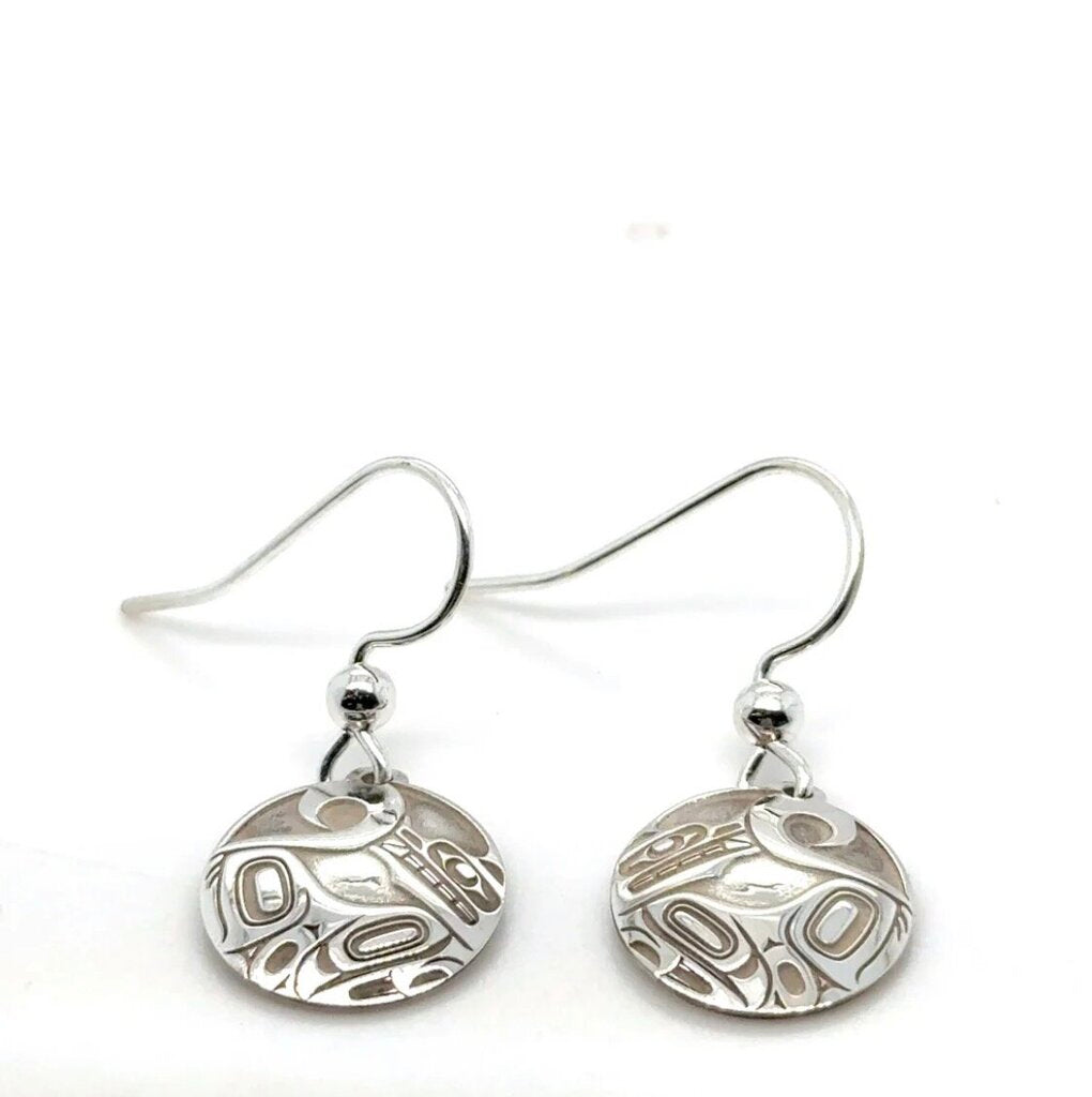 Earrings-Sterling Silver-Drop-Round-Wolf-15mm