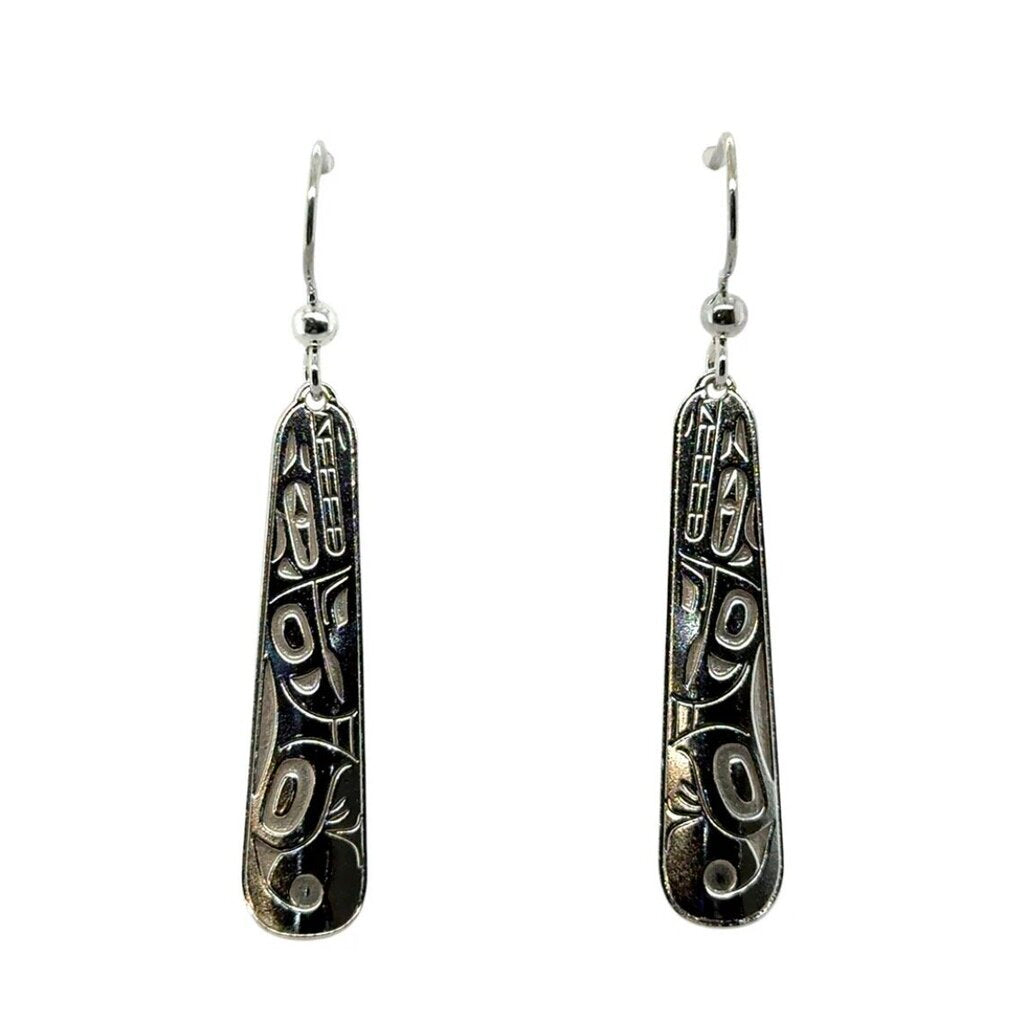 Earrings-Sterling Silver-Drop-Long Teardrop-Wolf-35mm