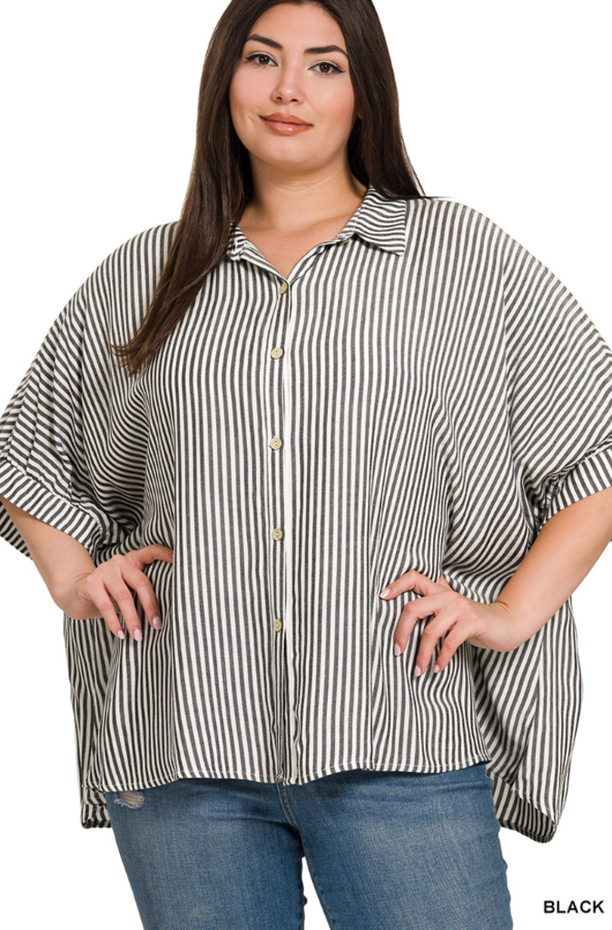 Rayon Striped Short Sleeve Button Up Shirt