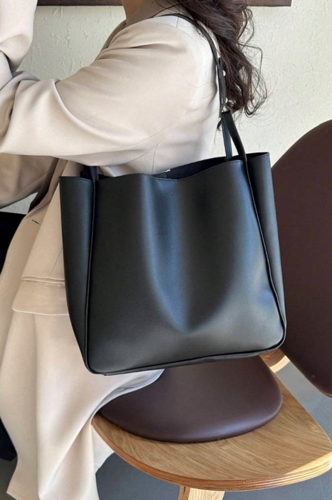 Vegan Leather Shoulder Pouch Bag - Black