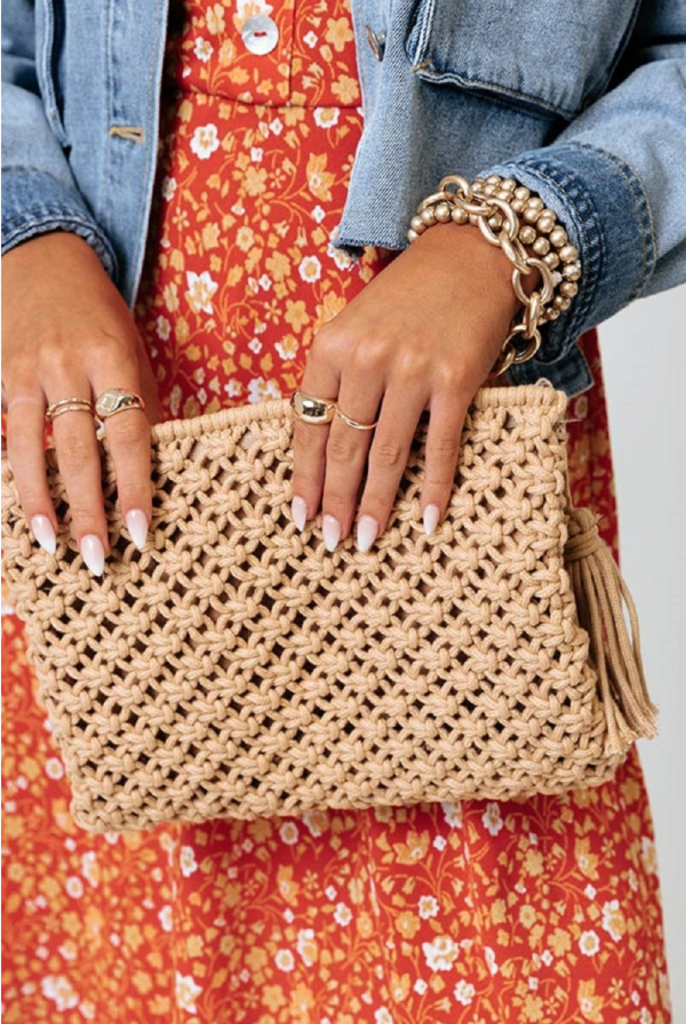 Bohemian Tassel Crochet Clutch - Ash Mocha