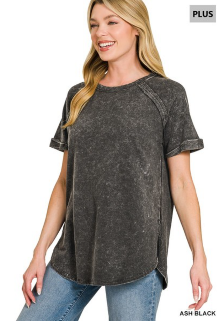 French Terry Washed Curved Hem Top