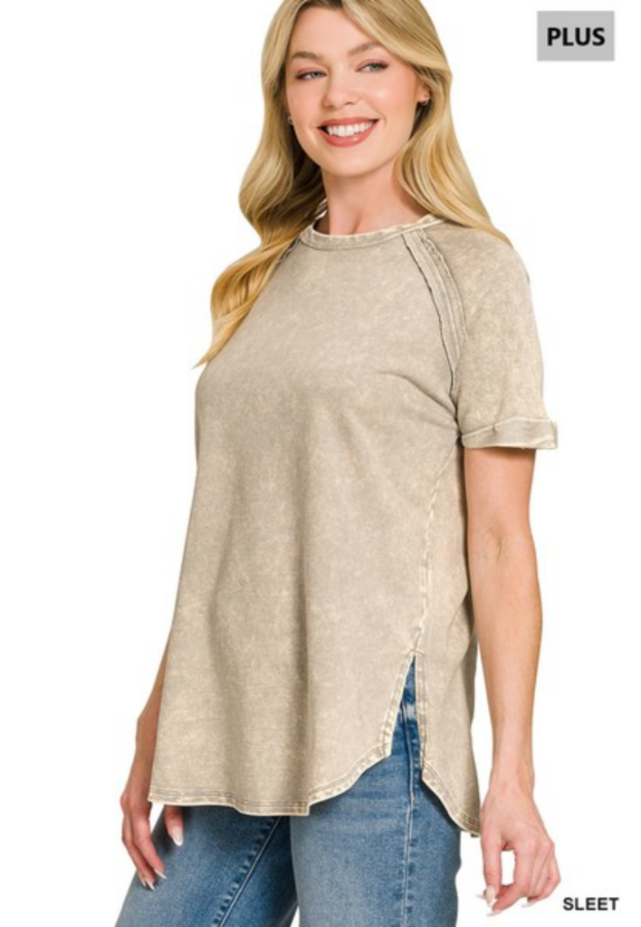 French Terry Washed Curved Hem Top