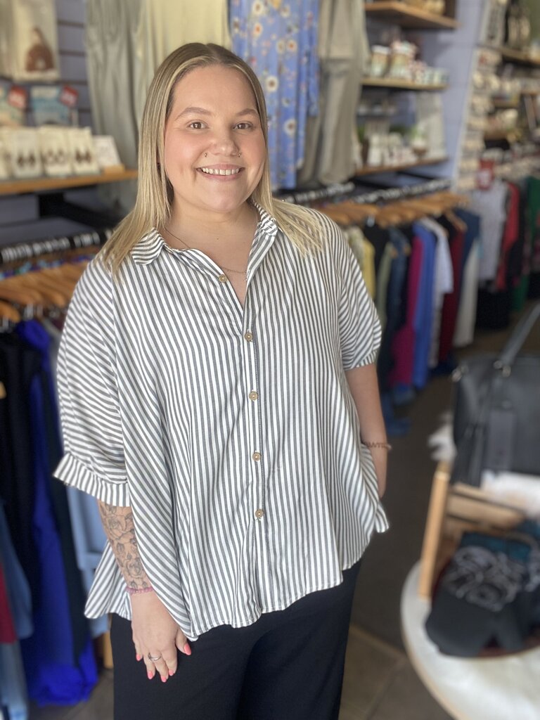 Rayon Striped Short Sleeve Button Up Shirt