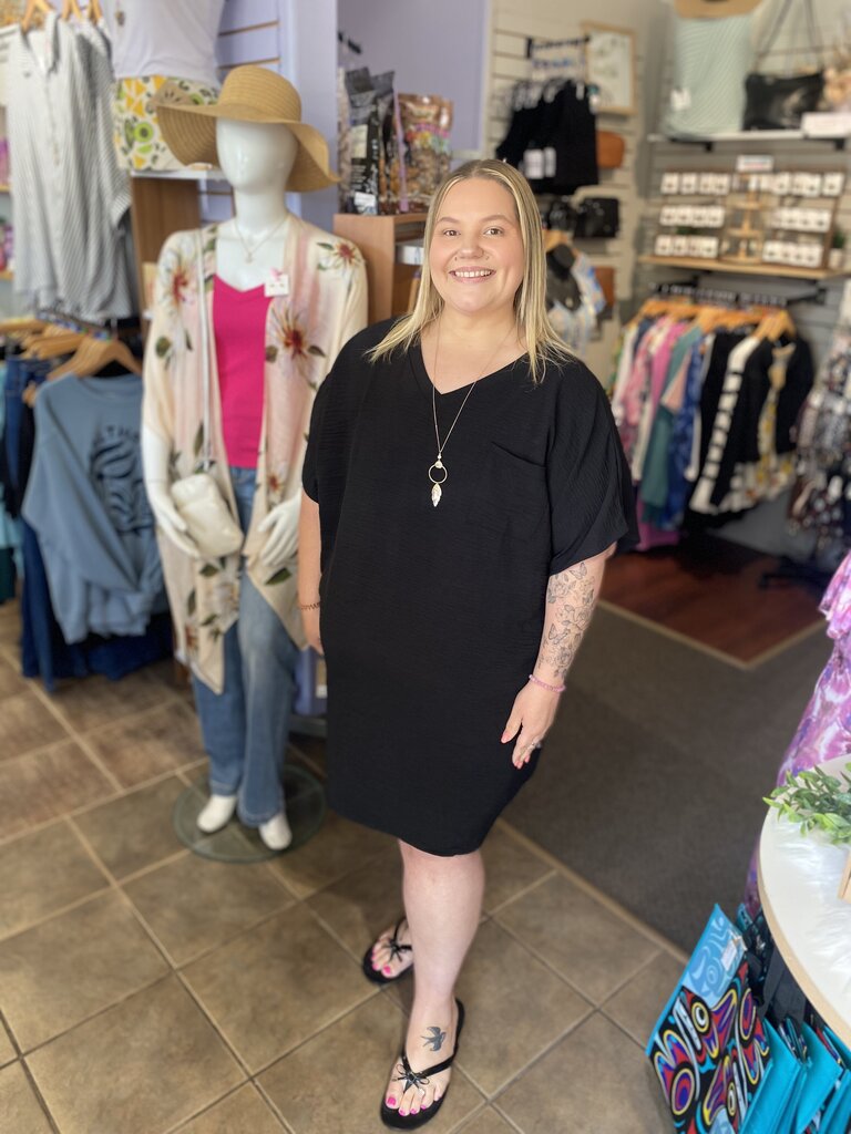 Woven Airflow V Neck T Shirt Dress With Pockets