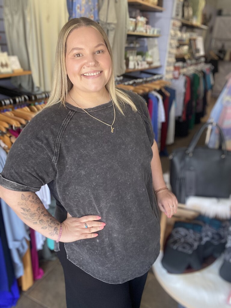 French Terry Washed Curved Hem Top