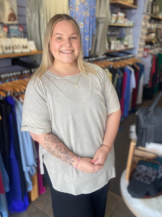 French Terry Washed Curved Hem Top