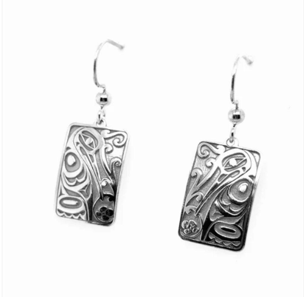 Earrings - Sterling Silver - Drop - Rectangle - Hummingbird - 19mm