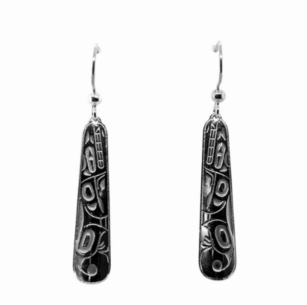 Earrings - Sterling Silver - Drop - Long Teardrop - Wolf - 35mm