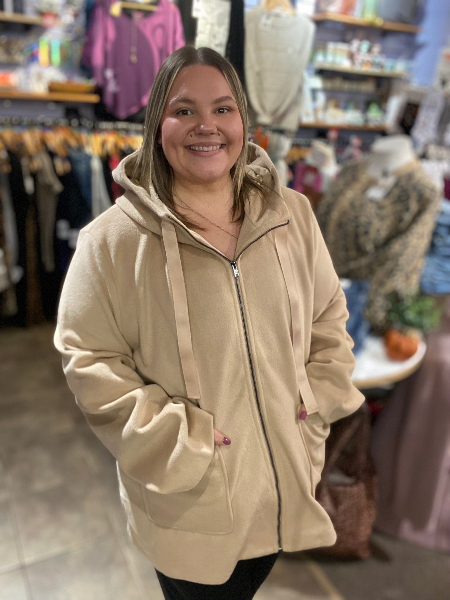 Zipper front hooded coat 2x