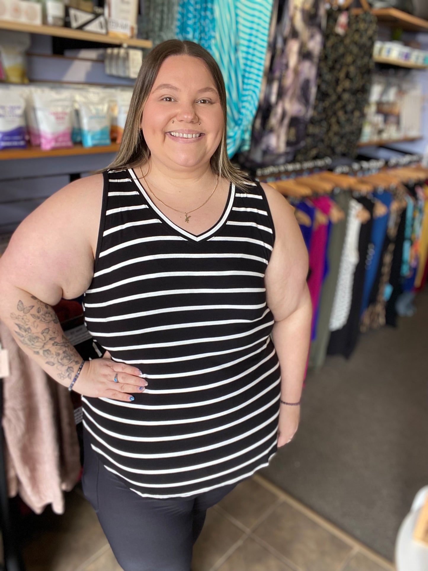 Stripe v-neck tank 3X