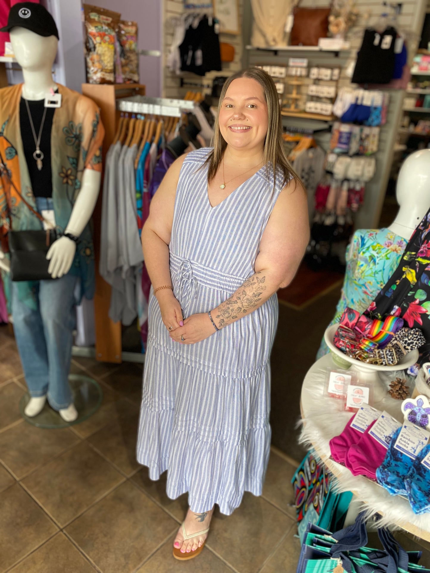 Pleat Detail Smocked Waist Dress 1X