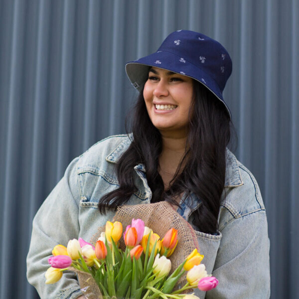 Navy Palm Reversible Bucket Hat