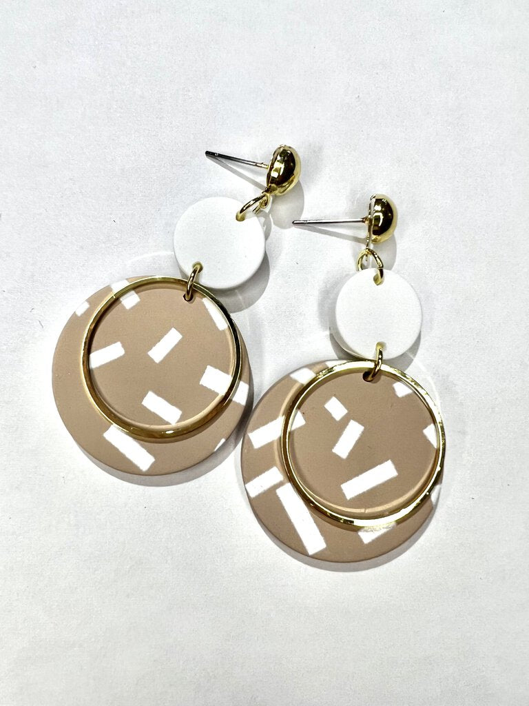 Tan/White 3 Circle Line Earrings