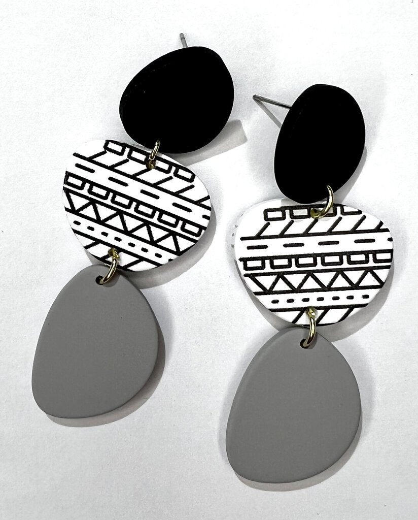 Black/Grey 3 Circle Aztec Earrings