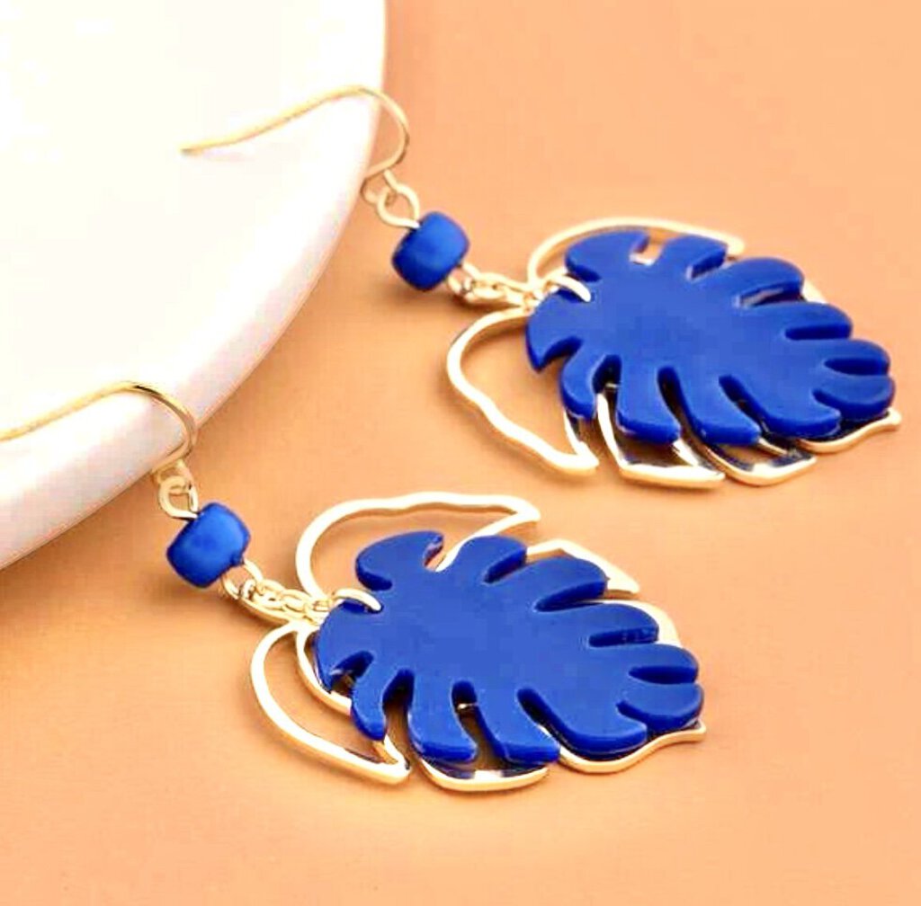 Royal Blue Leaf Earrings