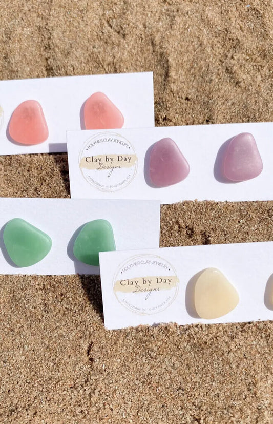 "Sea Glass" Stud Earrings Purple