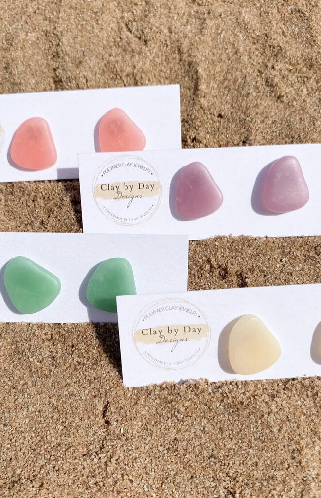 "Sea Glass" Stud Earrings Pink